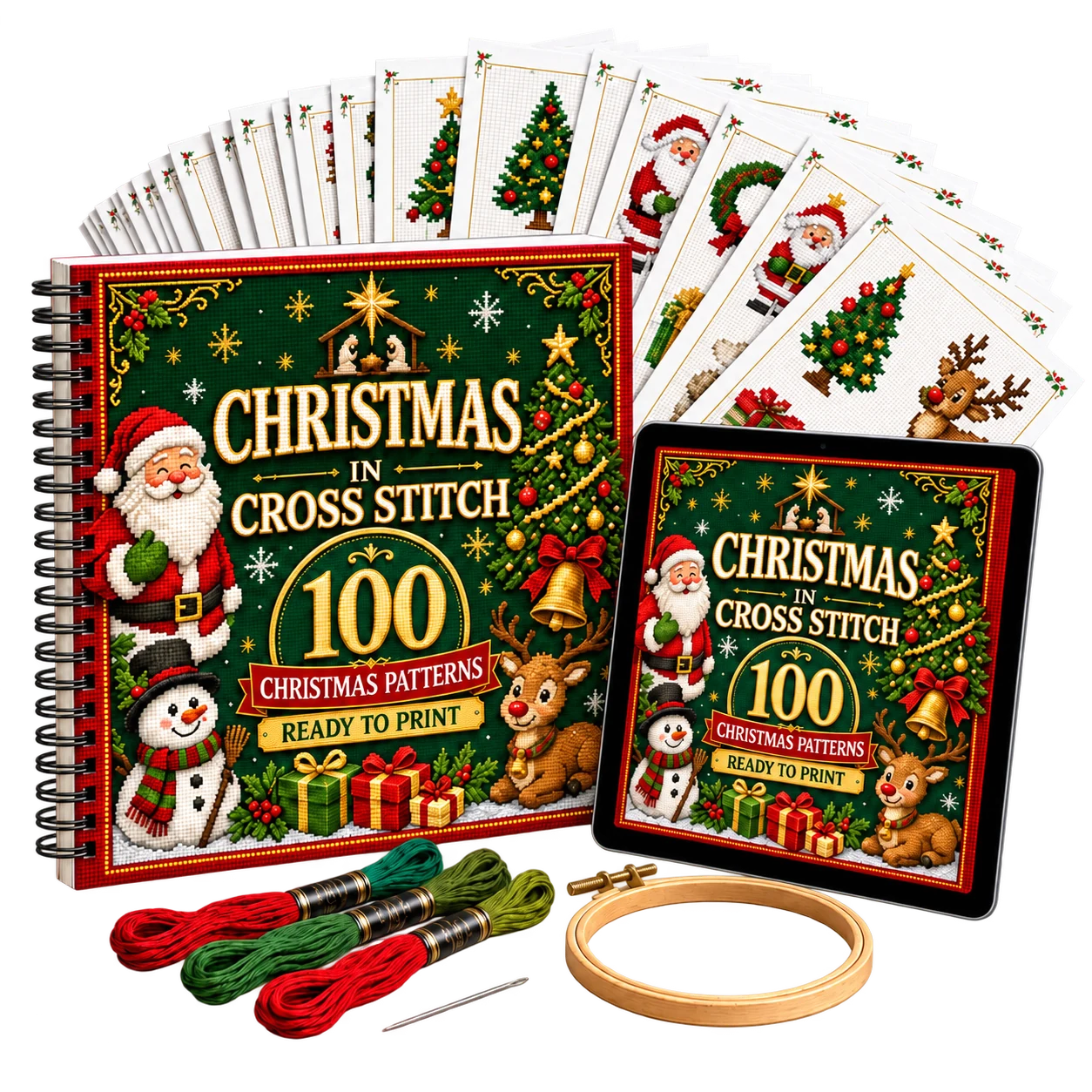 Christmas Cross-Stitch Collection — cover, printed chart pages and tablet version